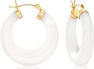 Ross-Simons White Kunlun Jade Hoop Earrings in 14kt Yellow Gold