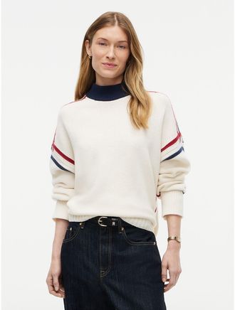 Tommy Hilfiger Womens Relaxed Fit Wool Mockneck Sweater - Ivory Petal - XS
