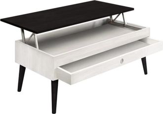 HOGAR 24 Mesa Centro Elevable Madera Cajón Deslizante Color Blanco y Negro