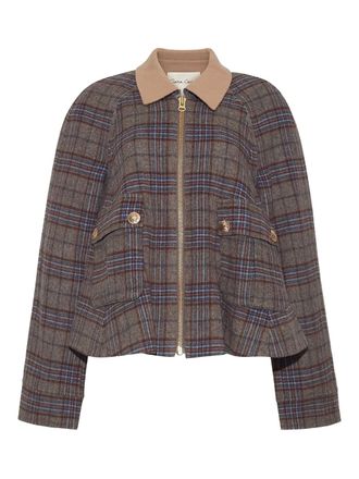Cara Cara plaid-pattern zip-front jacket - women - Wool/Nylon - L - Brown