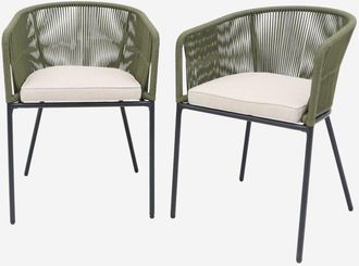 Sweeek Poltrona da giardino in corda e acciaio zincato, set di 2