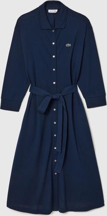 Lacoste Womens 3/4 Sleeve Pique Polo Dress in Navy Cotton - Size 10 UK