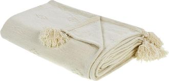 Beliani Beliani - Colcha Decorativa Ropa De Cama Algod&oacute;n Chenilla Con Borlas Beige 150 X 200 Cm Kazy