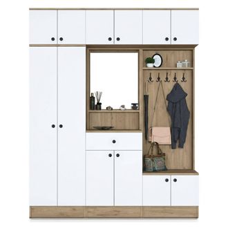 Dmora Mueble De Entrada Adonis, Espejo Incluido, 28-37 Pares, 1 Caj&oacute;n, 180x38x226h Cm Marr&oacute;n Nogal