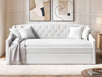 Flair Aurora Boucle Daybed with Trundle in White | Size: Single