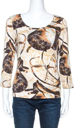 Escada Beige Jersey Saddle Print Long Sleeves Top