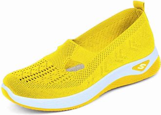 Generic Womens Slip-On Trainers | Wide Fit Breathable Mesh Walking Shoes | Comfort Arch Support Sneakers for UK Summer