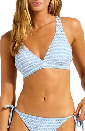 Seafolly Milti Fit Triangle Bikini Top in Powder Blue/White at Nordstrom Rack, Size 4 Us / 8 Au