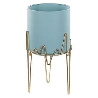 Beliani Soporte Para Plantas Hierro Azul Y Dorado 19 X 19 X 39 Cm Metal Para Interiores Y Exteriores Industrial Moderna Resistente A Rayos Uv Kalandra
