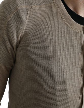 Dolce & Gabbana Henley Pullover Beige Cashmere Mens Sweater