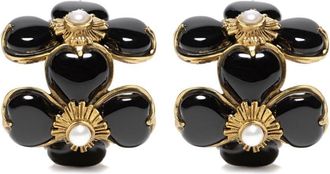 Goossens Clover floral-motif clip-on earrings - unisex - Brass/24kt Gold Plate/Freshwater Pearl/Agate - One Size