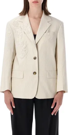 Dries Van Noten Beige Embroidered Notched Lapel Blazer