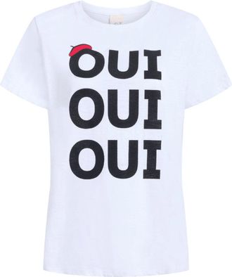 Cinq à Sept Cinq a Sept Womens Oui Oui Oui Shrunken Tee, White