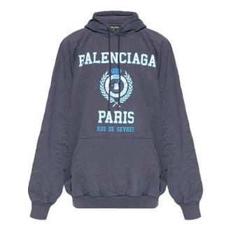 Balenciaga Est. 1917 College Logo Print Hoodie Navy 697879TMV964140