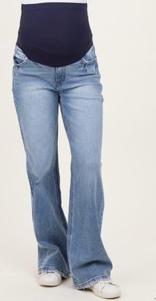 Pinkblush Vintage Wash Wide Leg Maternity Jeans in Blue at Nordstrom, Size 30 29