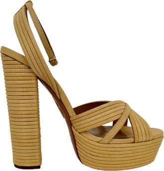 Aquazzura Sundance Plateau Block Heels in Yellow Raffia