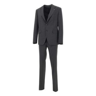 Tagliatore Single Breasted Suits, male, Gray, Size: 2XL Stretch Wool Blend Two-Piece Suit