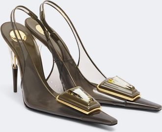 Saint Laurent Sibyl leather-trimmed TPU slingback pumps
