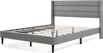 Costway Double Bed Frame Linen Upholstered Platform Bed w/Headboard-Grey