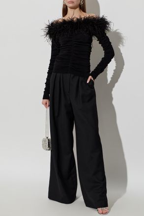 Self Portrait Turtleneck With Feathers, Womens, Black