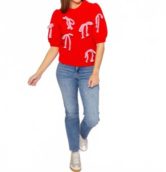 English Factory Braided Ribbon Bow Knit Top In Red