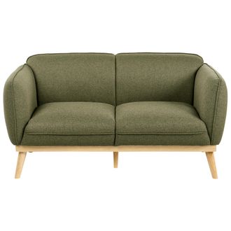 Beliani Sof&aacute; 2 Plazas Estilo Escandinavo Con Patas C&oacute;nicas De Madera Tapizado F&aacute;cil De Limpiar Verde Oliva Ljung