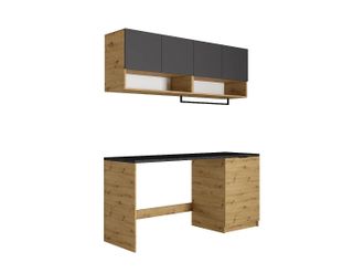 Vente-Unique Mobili Per Lavanderia Con Lavatrice E Piano Di Lavoro L182 Cm Antracite E Naturale Chiaro Nataji