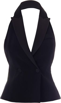 Patrizia Pepe Black Backless Logo Buckle Waistcoat