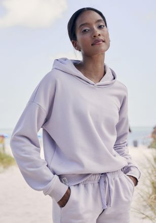 Lascana Hoodie LASCANA, Damen, Gr. 32/34, lila (flieder), Sweatware, Obermaterial: 100% Baumwolle, Strukturmuster, unifarben, Basic, bequem h&uuml;ftbedeckend, bre