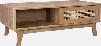 Sweeek Coffee Table With Sliding Door Wood And Cane Effect