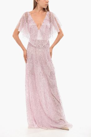 Elisabetta Franchi Sequined Chiffon Dress with Butterfly Sleeves Elisabetta Franchi