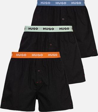 HUGO BOSS Mens 3-Pack Classic Logo Woven Boxer Shorts, Black w/ orange/blue/mint - Size: 33/32/32
