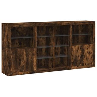 Berkfield Home Sideboard with LED Lights Smoked Oak 202x37x100 cm in Brown | Size: 202 x 37 x 100 cm