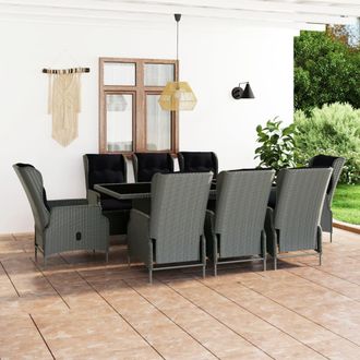 vidaXL Set Comedor Jard&iacute;n 9 Pzas Y Cojines Rat&aacute;n Sint&eacute;tico Gris Claro Vidaxl