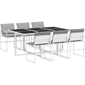 vidaXL Juego De Comedor De Jard&iacute;n 7 Pzas Con Cojines Textilene Blanco Vidaxl