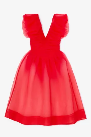 Ganni Red Organza Ruched Dress - Size 8/10