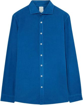 Brooks Brothers Slim Fit Katoenen Corduroy Overhemd met Spreidkraag - Heren - Casual Overhemden - Blauw - M - Katoen - Overhemden
