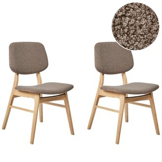 Beliani Conjunto De 2 Sillas De Comedor Retro Sin Reposabrazos Asiento De Boucl&eacute; Gris Pardo Estructura De Madera Maciza Clara Elaine
