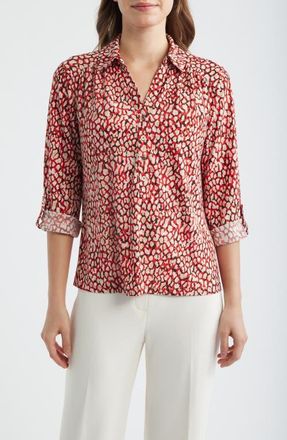 Anne Klein Abstract Print Button-Up Shirt in Begonia Red Mlt at Nordstrom, Size Small P