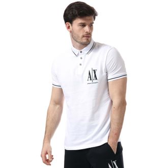 A|X Armani Exchange poloshirt met logo en contrasterende bies voor heren, wit