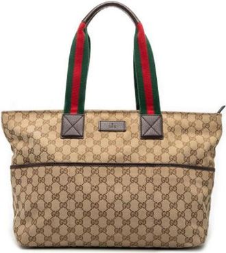 Gucci Pre-owned Tote Bags, female, Beige, Size: ONE SIZE Pre-owned Canvas Tote