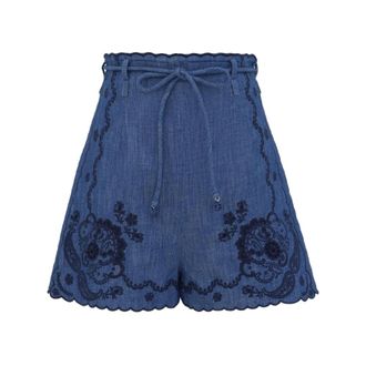 Zimmermann Short Shorts, female, Blue, Size: L Aster Scalloped Shorts