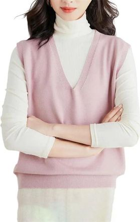 Generic Women Sweater Vest Spring Fall Warm Soft Loose Knit Pullovers V-Neck Solid Short Style Sweater Vest