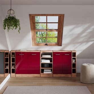 Vicco Conjunto De Armarios Para Techo Inclinado Rion, Rojo De Alto Brillo, 210 Cm Lote De 5 Carcasas De Armario 60 Cm De Profundidad, Vicco