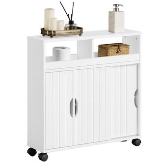 Yaheetech Yaheetech - Mobile Da Bagno Con Ruote Armadietto Da Terra Con Ante Scorrevole Mobiletto In Legno Con Ripiani Multilivello 69,5 X 20 X 71,5 Cm Armadio 