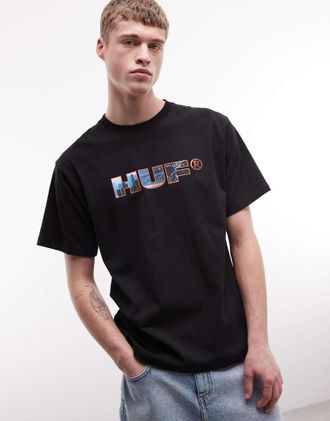 HUF Flight Path - T-shirt nera con stampa del logo-Nero