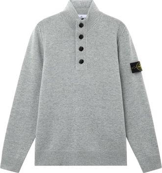 Stone Island Light Grey Ribbed High-Collar Wool Sweater