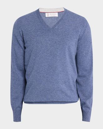 Brunello Cucinelli Men & apos;s Cashmere Knit V-Neck Sweater