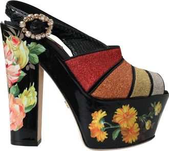 Dolce & Gabbana Multicolor Floral Crystal Platform Sandals Womens Shoes