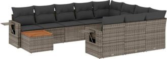 vidaXL Set De Sof&aacute;s De Jard&iacute;n 11 Pzas Y Cojines Rat&aacute;n Sint&eacute;tico Gris Vidaxl